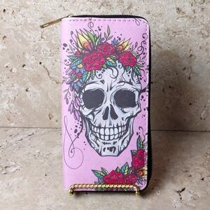 Pink Skull Zipper Wallet